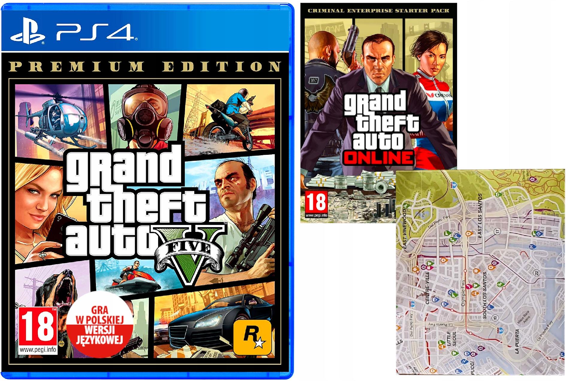 GRAND THEFT AUTO V  GTA 5 PL + MAPA PS4 GRA NOWA - Stan: nowy 99